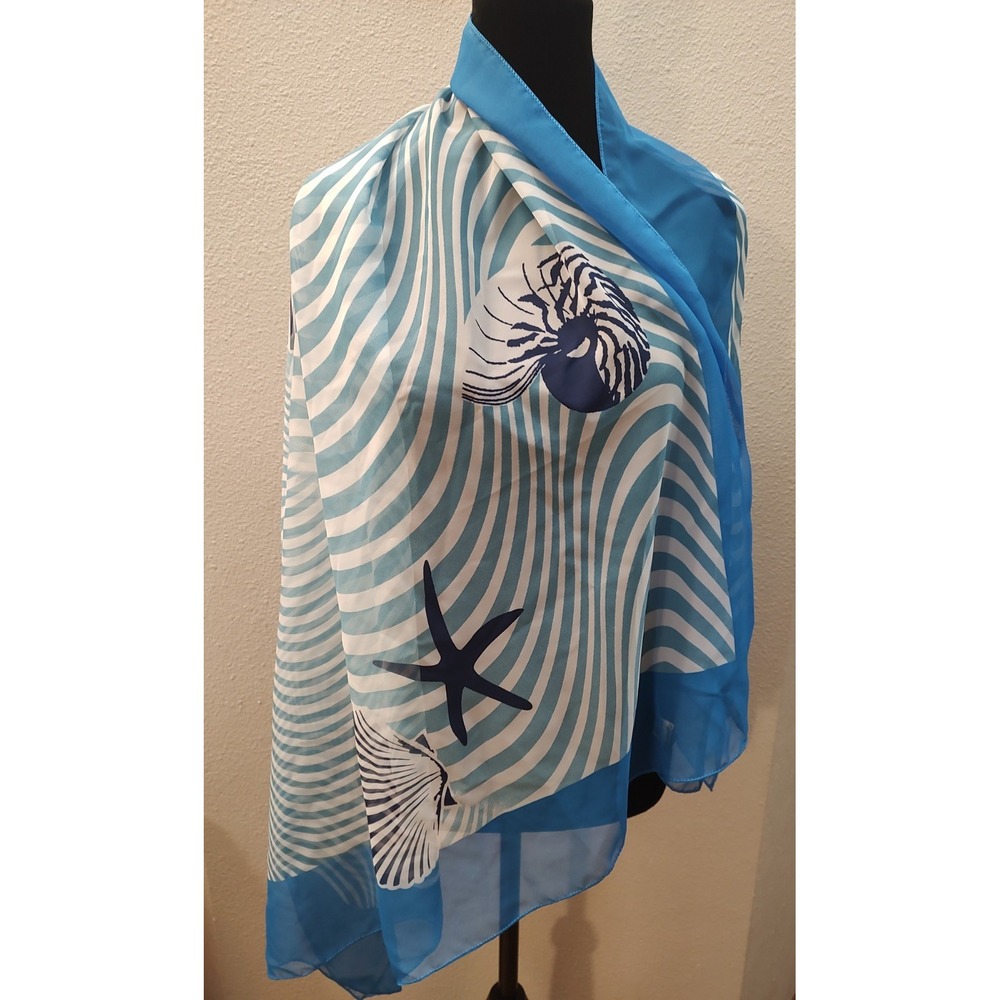 Women's Scarf Square Beach Theme Seashells Blue Swirl Pattern 56"X42" B4